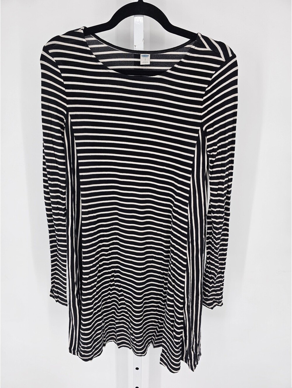 Old Navy Womens Sz S Long Sleeve Above Knee Shirt Dress Black White Striped